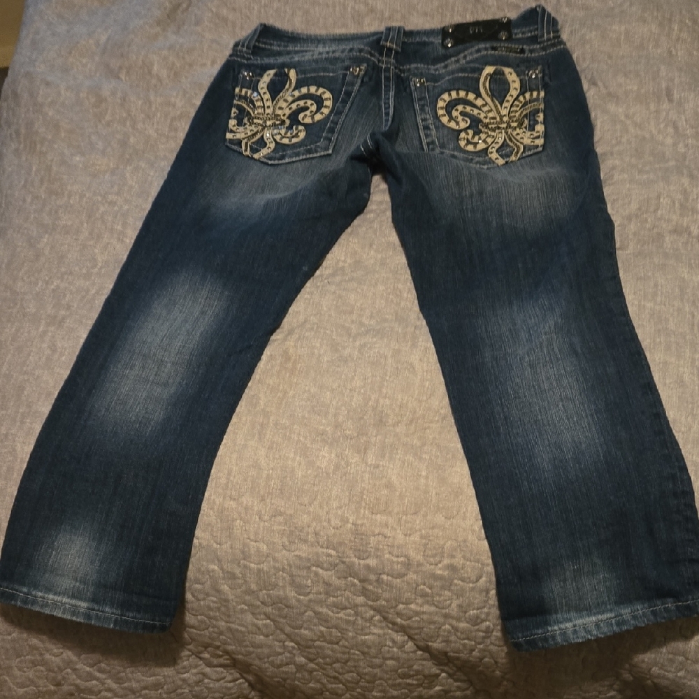 Miss Me Blue Jeans with Cream Embroidery